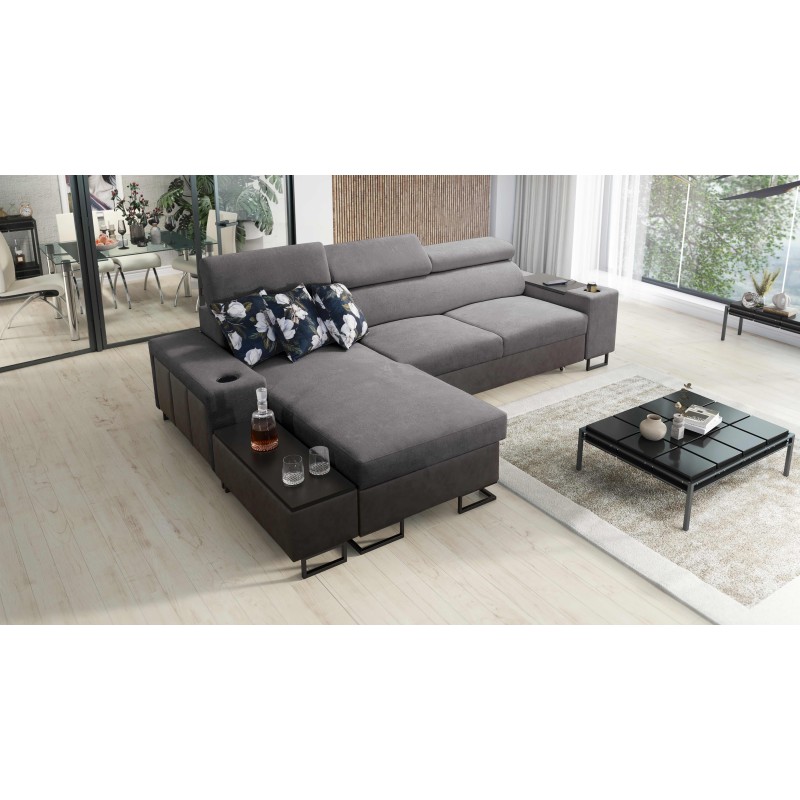 Prestige I Maxi corner sofa with sleeping function and USB port - Soft to the touch, Freya 210.23 + Tauro 8207