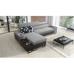 Prestige I Maxi corner sofa with sleeping function and USB port - Soft to the touch, Freya 210.20 + Tauro 8207