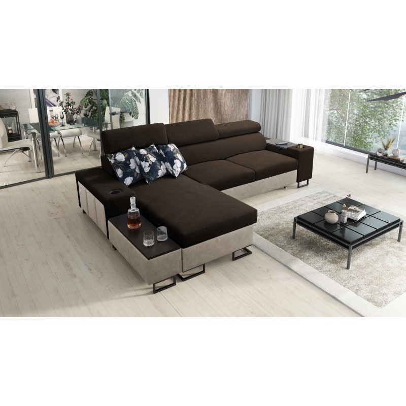 Prestige I Maxi corner sofa with sleeping function and USB port - Soft to the touch, Freya 210.08 + Tauro 8203