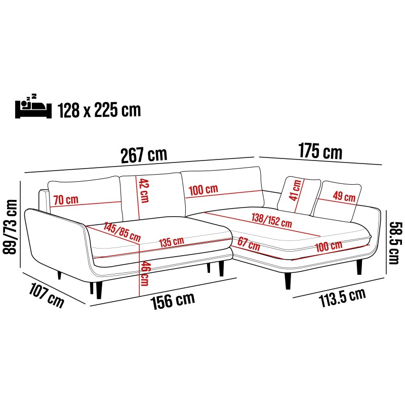 SOLANO Left-Hand Corner Sofa with Sleep Function, Storage and Cushions, Element 07 Copper WERSAL SOLANO Left-Hand Corner Sofa with Sleep Function, Storage and Cushions, Element 07 Copper WERSAL