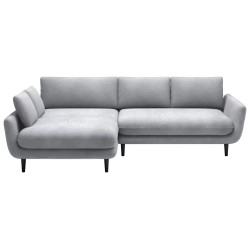 SOLANO Left-Handed Corner Sofa with Sleep Function, Storage Compartment and Cushions, Element 24 Light Grey VERSAILLES