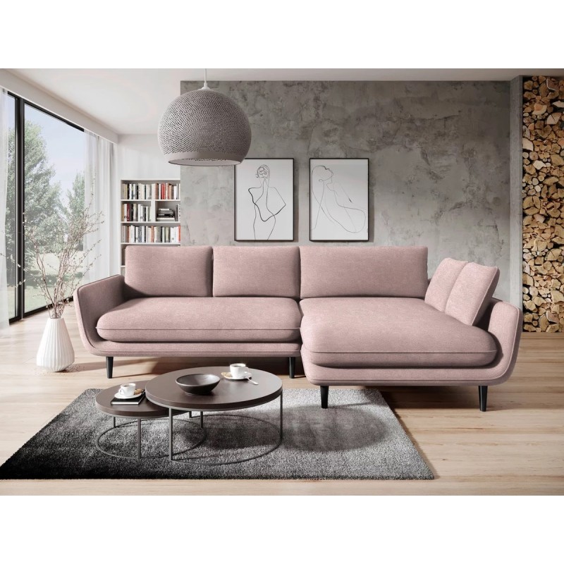 SOLANO Right-Hand Corner Sofa with Sleeping Function, Storage Compartment, and Pillows, Element 18 in Versailles Pink SOLANO Right-Hand Corner Sofa with Sleeping Function, Storage Compartment, and Pillows, Element 18 in Versailles Pink