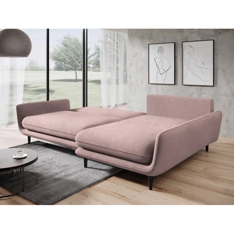 SOLANO Right-Hand Corner Sofa with Sleeping Function, Storage Compartment, and Pillows, Element 18 in Versailles Pink SOLANO Right-Hand Corner Sofa with Sleeping Function, Storage Compartment, and Pillows, Element 18 in Versailles Pink