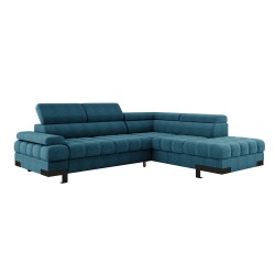 SELVA L Right-Handed Corner Sofa with Sleep Function and AUSTIN 14 Blue Storage Compartment WERSAL
