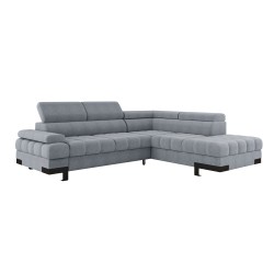 SELVA L Right-Hand Corner Sofa with Sleep Function and AUSTIN 18 Light Grey Storage Compartment WERSAL