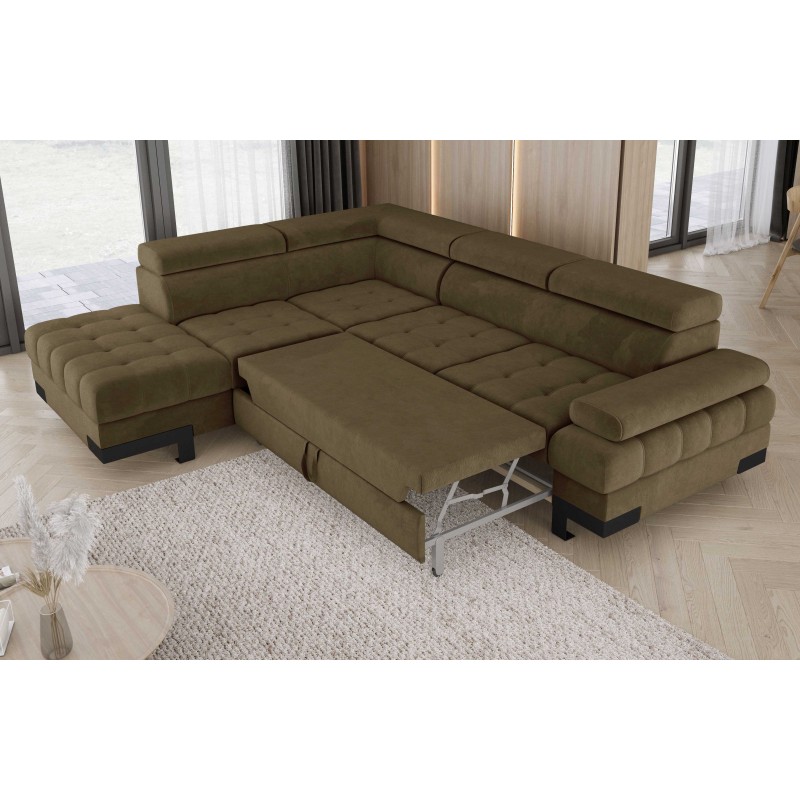 SELVA L Left-hand Corner Sofa with Sleep Function and SALVADOR 10 Olive Storage Compartment WERSAL SELVA L Left-hand Corner Sofa with Sleep Function and SALVADOR 10 Olive Storage Compartment WERSAL