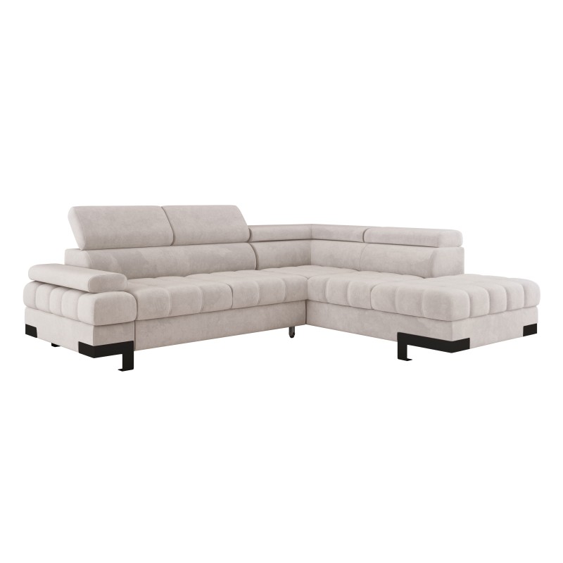 SELVA L Right-Hand Corner Sofa with Sleeper Function and SALVADOR 01 Beige Storage Compartment