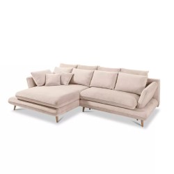 MONTE Left-Handed Corner Sofa with Sleeping Function, Storage Compartment and Cushions, Sorriso 06 Cream VERSAILLES
