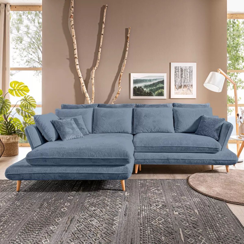 MONTE Left-Hand Corner Sofa with Sleep Function, Storage and Pillows, Sorriso 07 Light Blue VERSAILLES MONTE Left-Hand Corner Sofa with Sleep Function, Storage and Pillows, Sorriso 07 Light Blue VERSAILLES