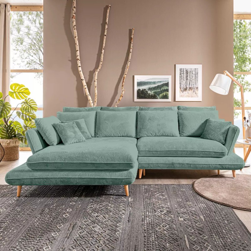 MONTE Left-Hand Corner Sofa with Sleep Function, Storage and Pillows, Sorriso 08 Mint WERSAL MONTE Left-Hand Corner Sofa with Sleep Function, Storage and Pillows, Sorriso 08 Mint WERSAL