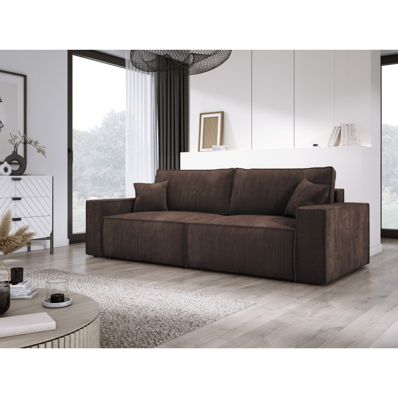 KASJO Left-Handed Corner Sofa with Sleep Function and Cushions, 2x POSO 006 Brown Storage Box by Stork Furniture KASJO Left-Handed Corner Sofa with Sleep Function and Cushions, 2x POSO 006 Brown Storage Box by Stork Furniture