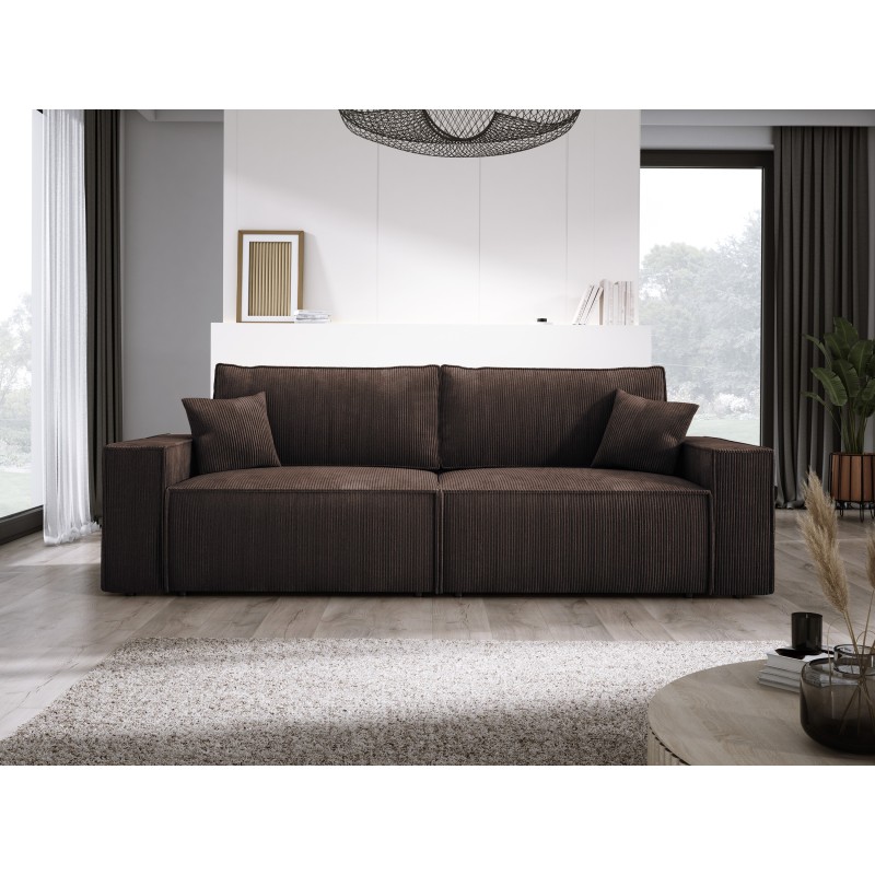 KASJO Left-Handed Corner Sofa with Sleep Function and Cushions, 2x POSO 006 Brown Storage Box by Stork Furniture KASJO Left-Handed Corner Sofa with Sleep Function and Cushions, 2x POSO 006 Brown Storage Box by Stork Furniture