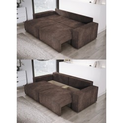 KASJO Left-Handed Corner Sofa with Sleep Function and Cushions, 2x POSO 006 Brown Storage Box by Stork Furniture KASJO Left-Handed Corner Sofa with Sleep Function and Cushions, 2x POSO 006 Brown Storage Box by Stork Furniture