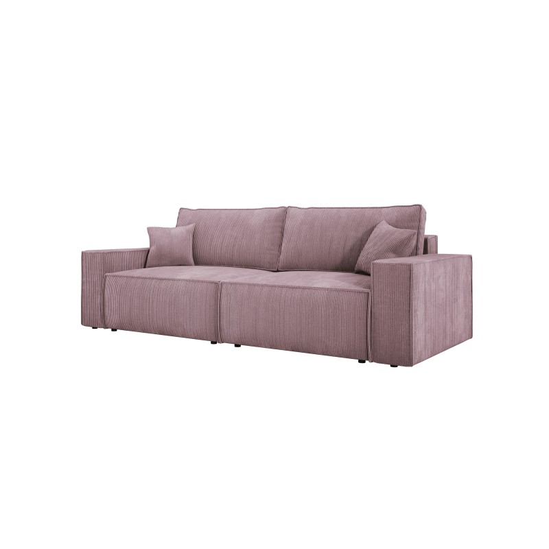 KASJO Left-Handed Corner Sofa with Sleeping Function and Pillows, 2x POSO 027 Pink Storage Box by Stork Furniture