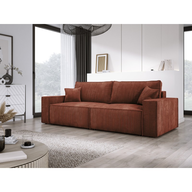 KASJO Left-Handed Corner Sofa with Sleep Function and Cushions, 2x POSO 039 Copper Storage Ottoman by Stork Furniture KASJO Left-Handed Corner Sofa with Sleep Function and Cushions, 2x POSO 039 Copper Storage Ottoman by Stork Furniture