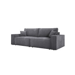 KASJO Left-Handed Corner Sofa with Sleep Function and Cushions, 2x POSO 060 Gray Storage Units from Stork Furniture