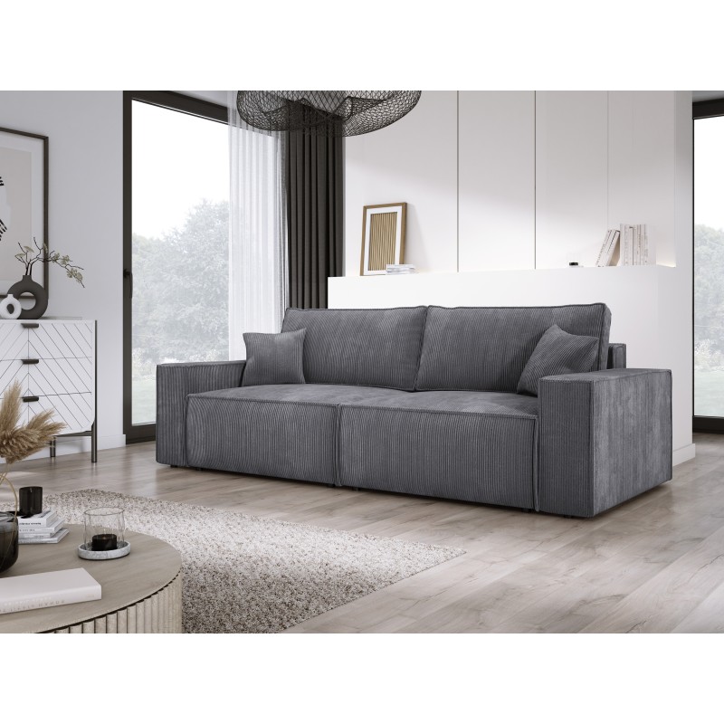 KASJO Left-Handed Corner Sofa with Sleep Function and Cushions, 2x POSO 060 Gray Storage Units from Stork Furniture KASJO Left-Handed Corner Sofa with Sleep Function and Cushions, 2x POSO 060 Gray Storage Units from Stork Furniture
