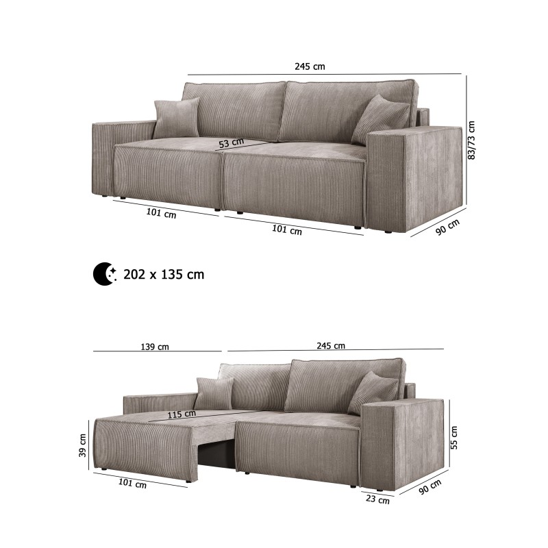 KASJO Left-Handed Corner Sofa with Sleep Function and Cushions, 2x POSO 060 Gray Storage Units from Stork Furniture KASJO Left-Handed Corner Sofa with Sleep Function and Cushions, 2x POSO 060 Gray Storage Units from Stork Furniture