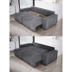 KASJO Left-Handed Corner Sofa with Sleep Function and Cushions, 2x POSO 060 Gray Storage Units from Stork Furniture KASJO Left-Handed Corner Sofa with Sleep Function and Cushions, 2x POSO 060 Gray Storage Units from Stork Furniture