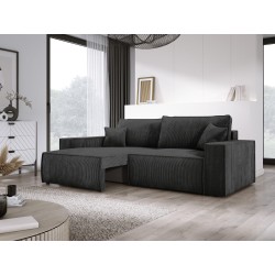 KASJO Left-Handed Corner Sofa with Sleep Function and Cushions, 2x POSO 135 Graphite Storage Units by Stork Furniture KASJO Left-Handed Corner Sofa with Sleep Function and Cushions, 2x POSO 135 Graphite Storage Units by Stork Furniture