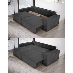 KASJO Left-Handed Corner Sofa with Sleep Function and Cushions, 2x POSO 135 Graphite Storage Units by Stork Furniture KASJO Left-Handed Corner Sofa with Sleep Function and Cushions, 2x POSO 135 Graphite Storage Units by Stork Furniture