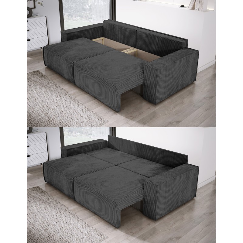 KASJO Left-Handed Corner Sofa with Sleep Function and Cushions, 2x POSO 135 Graphite Storage Units by Stork Furniture KASJO Left-Handed Corner Sofa with Sleep Function and Cushions, 2x POSO 135 Graphite Storage Units by Stork Furniture
