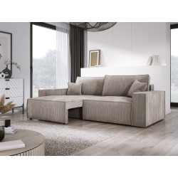 KASJO Right-Sided Corner Sofa with Sleeping Function and Cushions, 2x POSO 002 Cappuccino Storage Compartment by Stork Furniture KASJO Right-Sided Corner Sofa with Sleeping Function and Cushions, 2x POSO 002 Cappuccino Storage Compartment by Stork Furniture