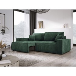 KASJO Right-Sided Corner Sofa with Sleep Function and Cushions, 2x POSO 014 Green Storage Container by Stork Furniture KASJO Right-Sided Corner Sofa with Sleep Function and Cushions, 2x POSO 014 Green Storage Container by Stork Furniture