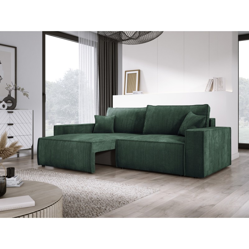 KASJO Right-Sided Corner Sofa with Sleep Function and Cushions, 2x POSO 014 Green Storage Container by Stork Furniture KASJO Right-Sided Corner Sofa with Sleep Function and Cushions, 2x POSO 014 Green Storage Container by Stork Furniture
