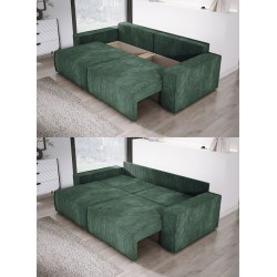 KASJO Right-Sided Corner Sofa with Sleep Function and Cushions, 2x POSO 014 Green Storage Container by Stork Furniture KASJO Right-Sided Corner Sofa with Sleep Function and Cushions, 2x POSO 014 Green Storage Container by Stork Furniture