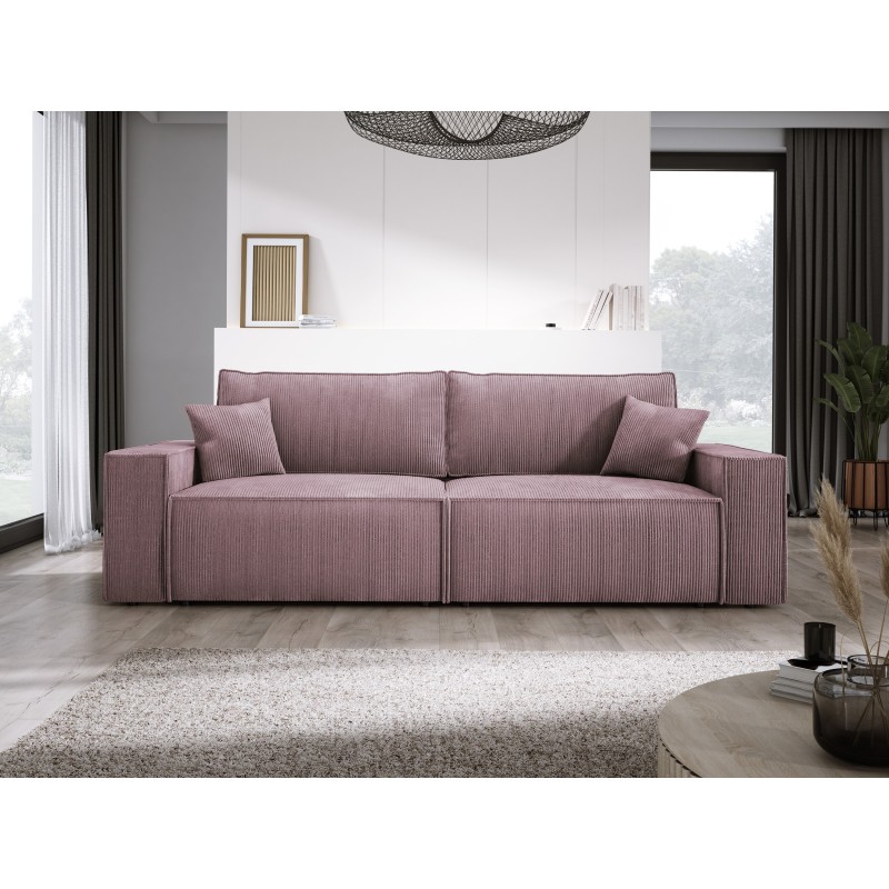 KASJO Right-Sided Corner Sofa with Sleeping Function and Cushions, 2x POSO 027 Pink Storage Boxes by Stork Furniture KASJO Right-Sided Corner Sofa with Sleeping Function and Cushions, 2x POSO 027 Pink Storage Boxes by Stork Furniture