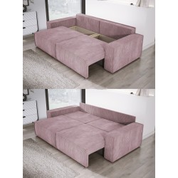 KASJO Right-Sided Corner Sofa with Sleeping Function and Cushions, 2x POSO 027 Pink Storage Boxes by Stork Furniture KASJO Right-Sided Corner Sofa with Sleeping Function and Cushions, 2x POSO 027 Pink Storage Boxes by Stork Furniture