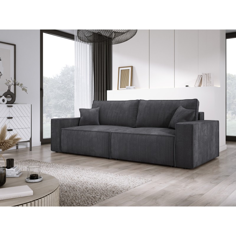 KASJO Right-Sided Corner Sofa with Sleep Function and Pillows, 2x POSO 034 Anthracite Storage Containers by Stork Furniture KASJO Right-Sided Corner Sofa with Sleep Function and Pillows, 2x POSO 034 Anthracite Storage Containers by Stork Furniture