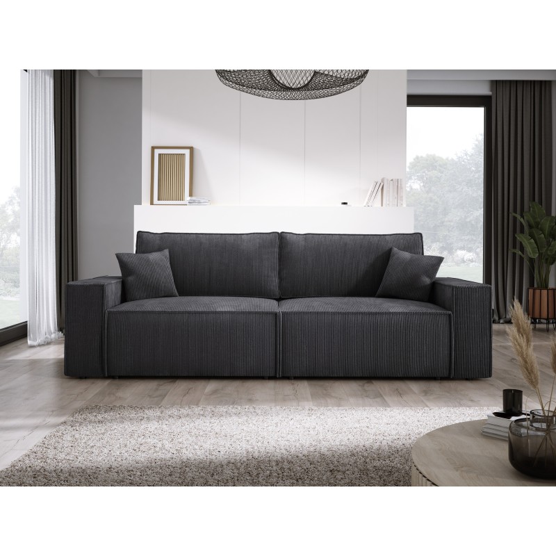 KASJO Right-Sided Corner Sofa with Sleep Function and Pillows, 2x POSO 034 Anthracite Storage Containers by Stork Furniture KASJO Right-Sided Corner Sofa with Sleep Function and Pillows, 2x POSO 034 Anthracite Storage Containers by Stork Furniture