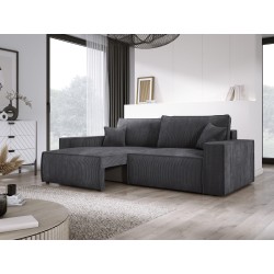 KASJO Right-Sided Corner Sofa with Sleep Function and Pillows, 2x POSO 034 Anthracite Storage Containers by Stork Furniture KASJO Right-Sided Corner Sofa with Sleep Function and Pillows, 2x POSO 034 Anthracite Storage Containers by Stork Furniture