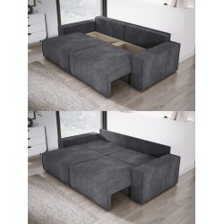 KASJO Right-Sided Corner Sofa with Sleep Function and Pillows, 2x POSO 034 Anthracite Storage Containers by Stork Furniture KASJO Right-Sided Corner Sofa with Sleep Function and Pillows, 2x POSO 034 Anthracite Storage Containers by Stork Furniture