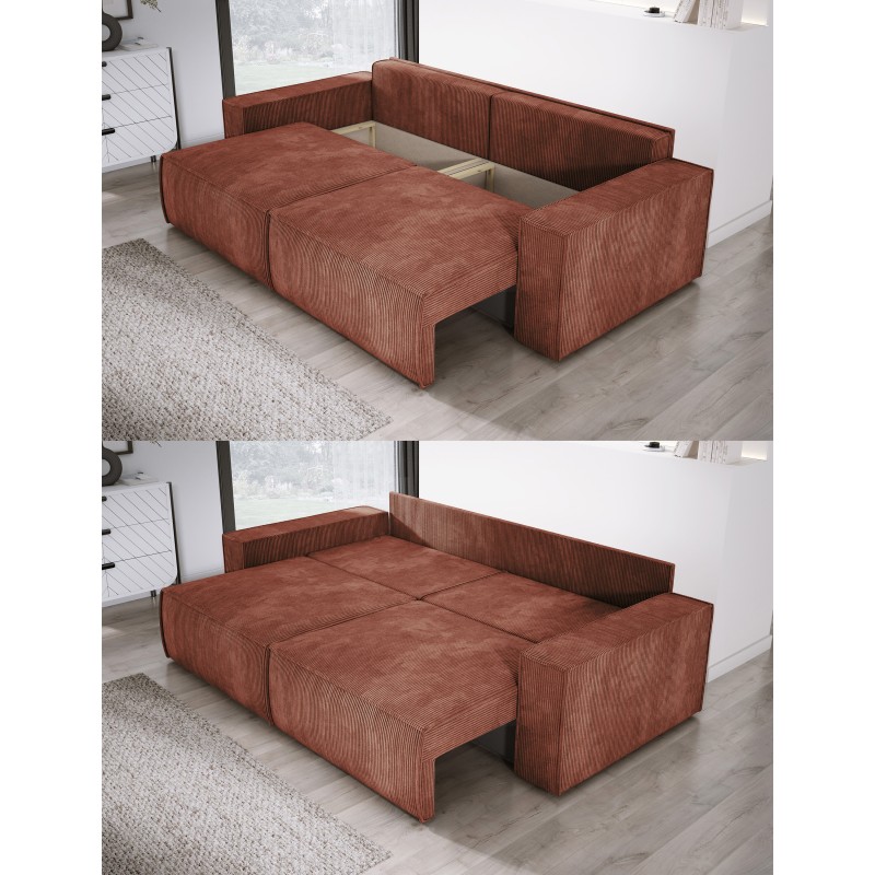 KASJO Right-Sided Corner Sofa with Sleep Function and Pillows, 2x POSO 039 Copper Storage Compartment by Stork Furniture KASJO Right-Sided Corner Sofa with Sleep Function and Pillows, 2x POSO 039 Copper Storage Compartment by Stork Furniture