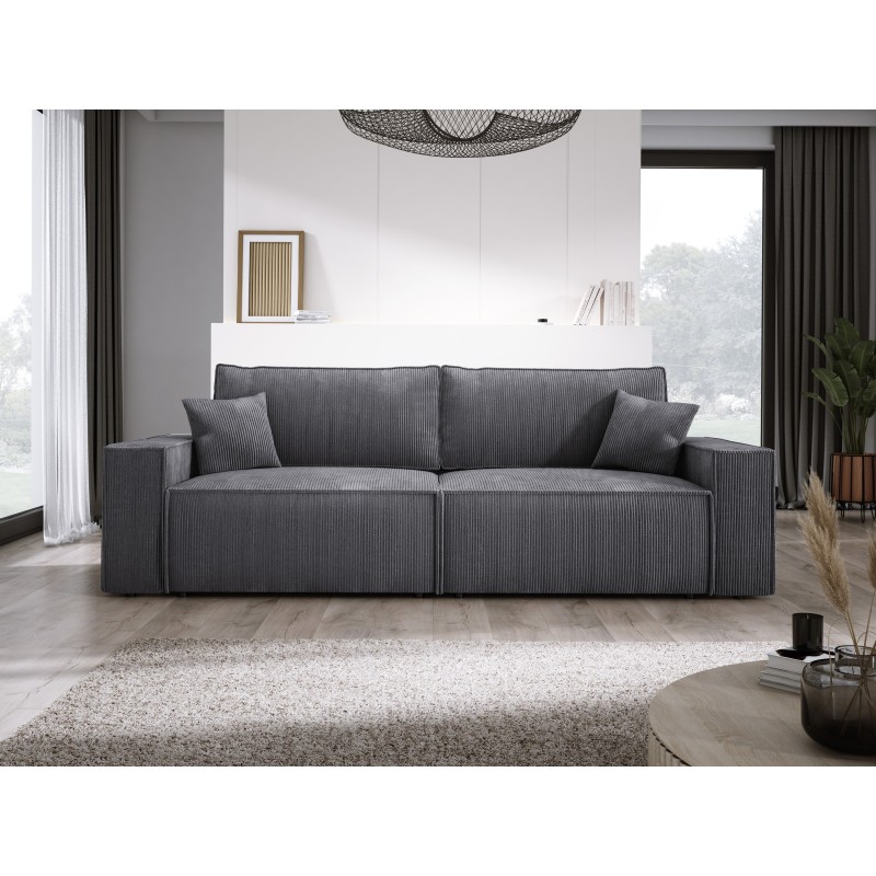 KASJO Right-Hand Corner Sofa with Sleeping Function and Cushions, 2x POSO 060 Grey Storage Box by Stork Furniture KASJO Right-Hand Corner Sofa with Sleeping Function and Cushions, 2x POSO 060 Grey Storage Box by Stork Furniture