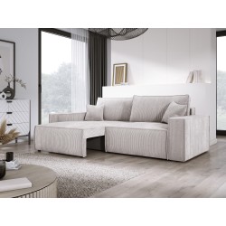KASJO Right-Sided Corner Sofa Bed with Pillows, 2x POSO 100 Storage Compartment in Dirty White by Stork Furniture KASJO Right-Sided Corner Sofa Bed with Pillows, 2x POSO 100 Storage Compartment in Dirty White by Stork Furniture