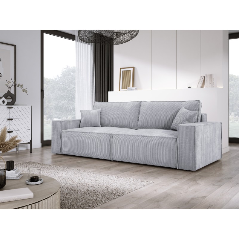 KASJO Right-Handed Corner Sofa with Sleeping Function and Cushions, 2x POSO 110 Ash Grey Storage Units by Stork Furniture KASJO Right-Handed Corner Sofa with Sleeping Function and Cushions, 2x POSO 110 Ash Grey Storage Units by Stork Furniture
