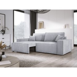 KASJO Right-Handed Corner Sofa with Sleeping Function and Cushions, 2x POSO 110 Ash Grey Storage Units by Stork Furniture KASJO Right-Handed Corner Sofa with Sleeping Function and Cushions, 2x POSO 110 Ash Grey Storage Units by Stork Furniture