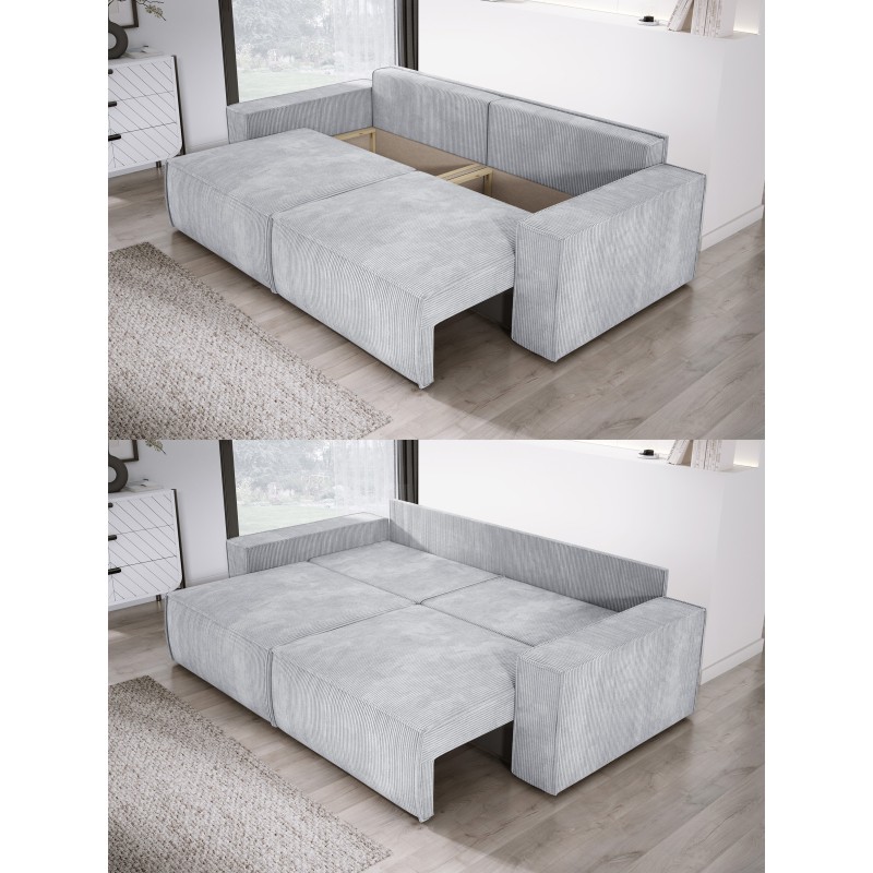 KASJO Right-Handed Corner Sofa with Sleeping Function and Cushions, 2x POSO 110 Ash Grey Storage Units by Stork Furniture KASJO Right-Handed Corner Sofa with Sleeping Function and Cushions, 2x POSO 110 Ash Grey Storage Units by Stork Furniture