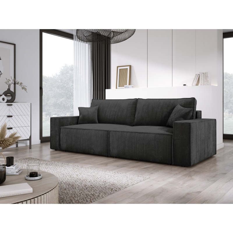 KASJO Right-Sided Corner Sofa with Sleeper Function and Pillows, 2x POSO 135 Graphite Storage Compartment by Stork Furniture KASJO Right-Sided Corner Sofa with Sleeper Function and Pillows, 2x POSO 135 Graphite Storage Compartment by Stork Furniture