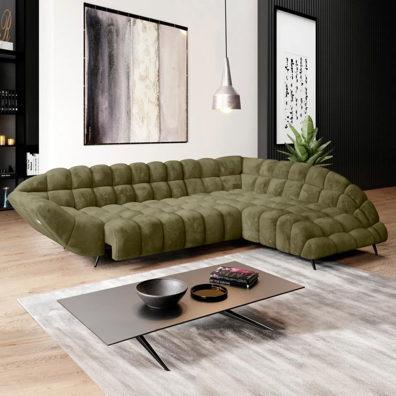 "GAPPA Right-Hand Corner Sofa with Electric Extendable Seat in Olive Monolith_38 - VERSAILLES Edition" "GAPPA Right-Hand Corner Sofa with Electric Extendable Seat in Olive Monolith_38 - VERSAILLES Edition"