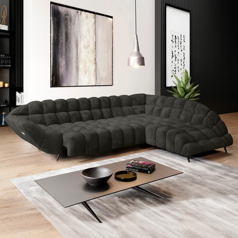 GAPPA Right-Hand Corner Sofa with Electric Extendable Seat in Monolith_95 Black by WERSAL GAPPA Right-Hand Corner Sofa with Electric Extendable Seat in Monolith_95 Black by WERSAL