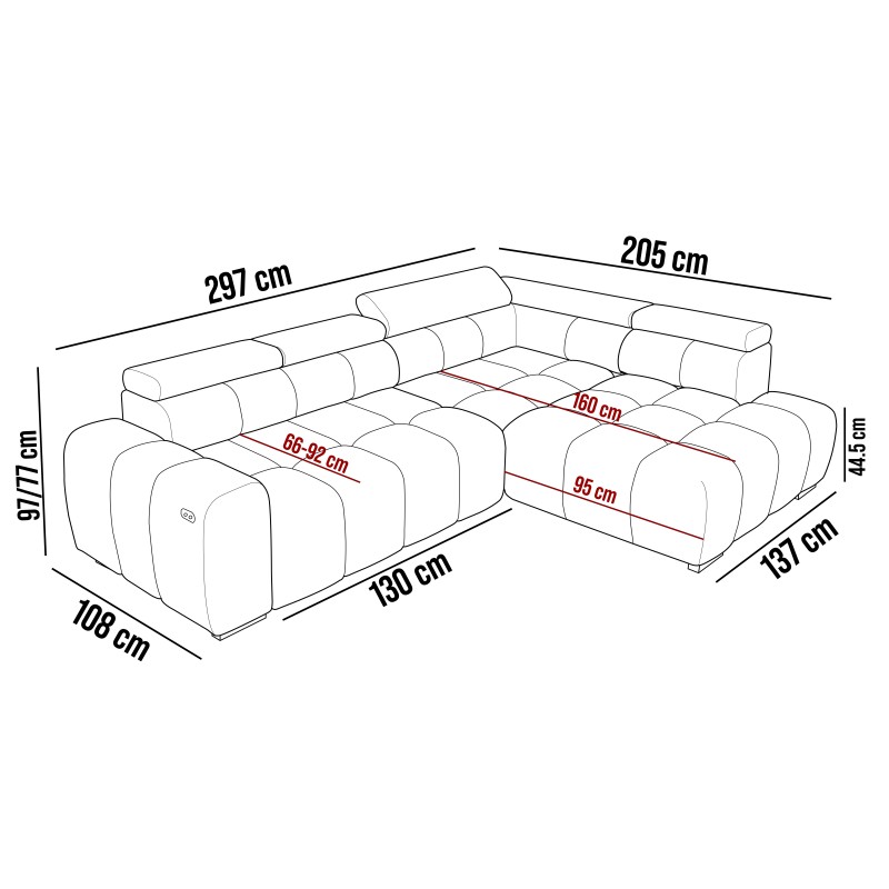 BULL L Right-Handed Corner Sofa with Electric Adjustment EDEN 04 VERSAILLES BULL L Right-Handed Corner Sofa with Electric Adjustment EDEN 04 VERSAILLES
