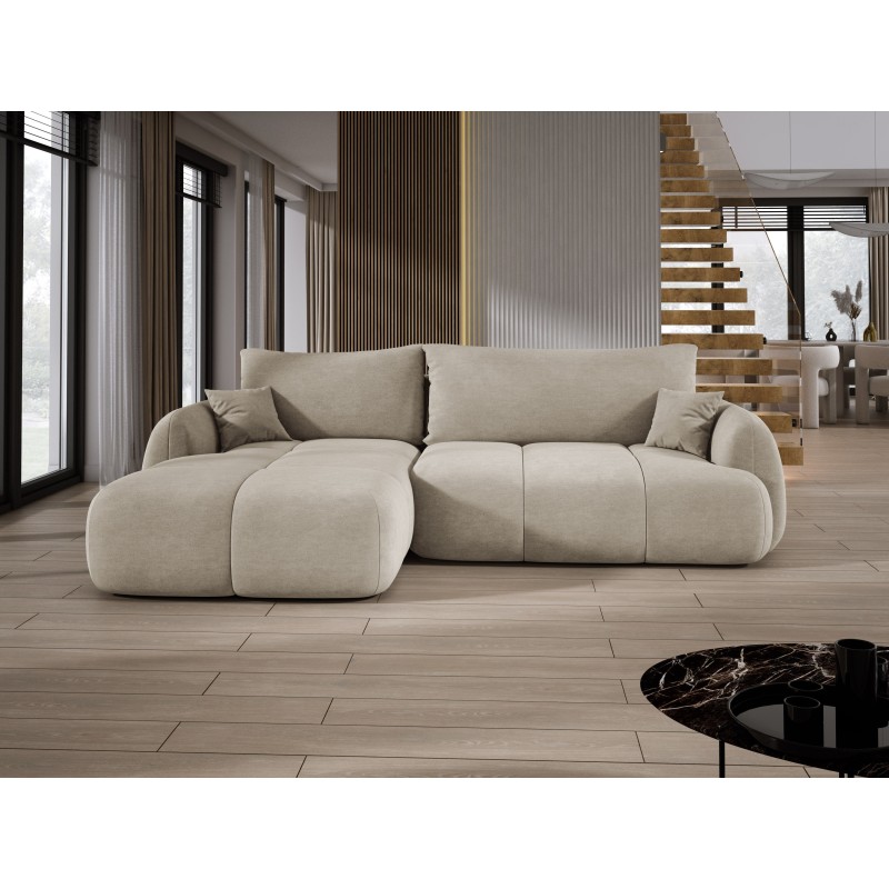 COCO Left-Hand Corner Sofa with Sleeping Function, Pillows and Storage in Cloud 03 Beige by Stork Furniture COCO Left-Hand Corner Sofa with Sleeping Function, Pillows and Storage in Cloud 03 Beige by Stork Furniture