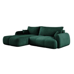 COCO Left-Handed Corner Sofa with Sleeping Function, Cushions and Cloud 39 Green Storage by Stork Furniture