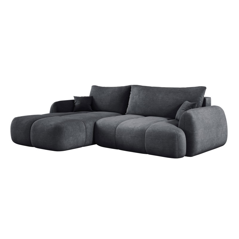COCO Left-Handed Corner Sofa with Sleeping Function, Cushions, and Cloud 91 Dark Grey Storage Box by Stork Furniture