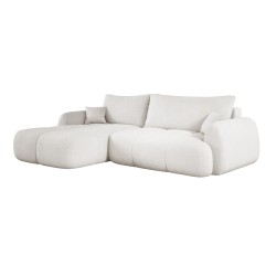 COCO Left-Handed Corner Sofa with Sleep Function, Cushions, and Storage in NowOrNever 01 White by Stork Furniture